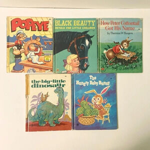 Vintage Lot of 5 Wonder Books Popeye Black Beauty  Peter Cottontail Dinosaur